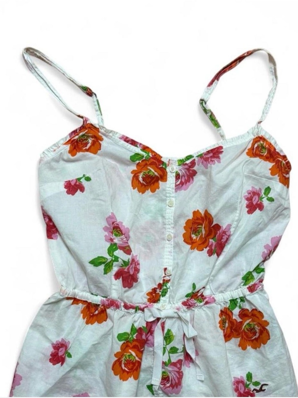Hollister cotton floral blouse with buttons & adjustable tie waist w/bow cottage